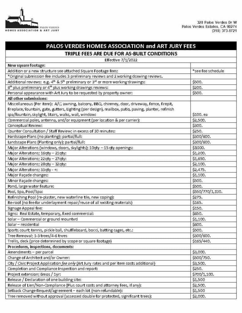 For website.PVHA FEE SHEET.7.2022